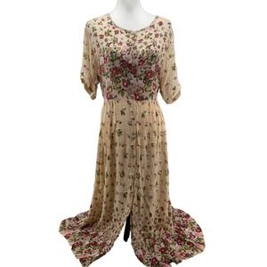 Vintage Floral Maxi Dress Womens Medium Cottagecore Romantic Cottage Country